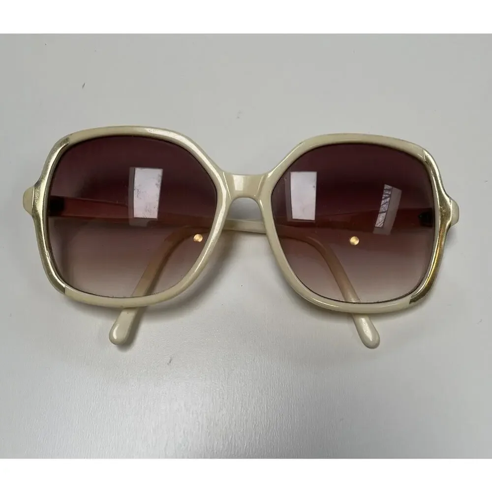 Vintage Sunglasses Ivory Color Gold Detail‎ Purple Lenses